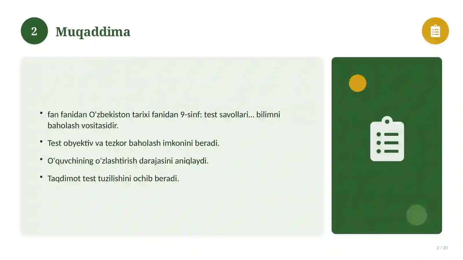 O'zbekiston tarixi fanidan 9-sinf: test savollari to'plami 2