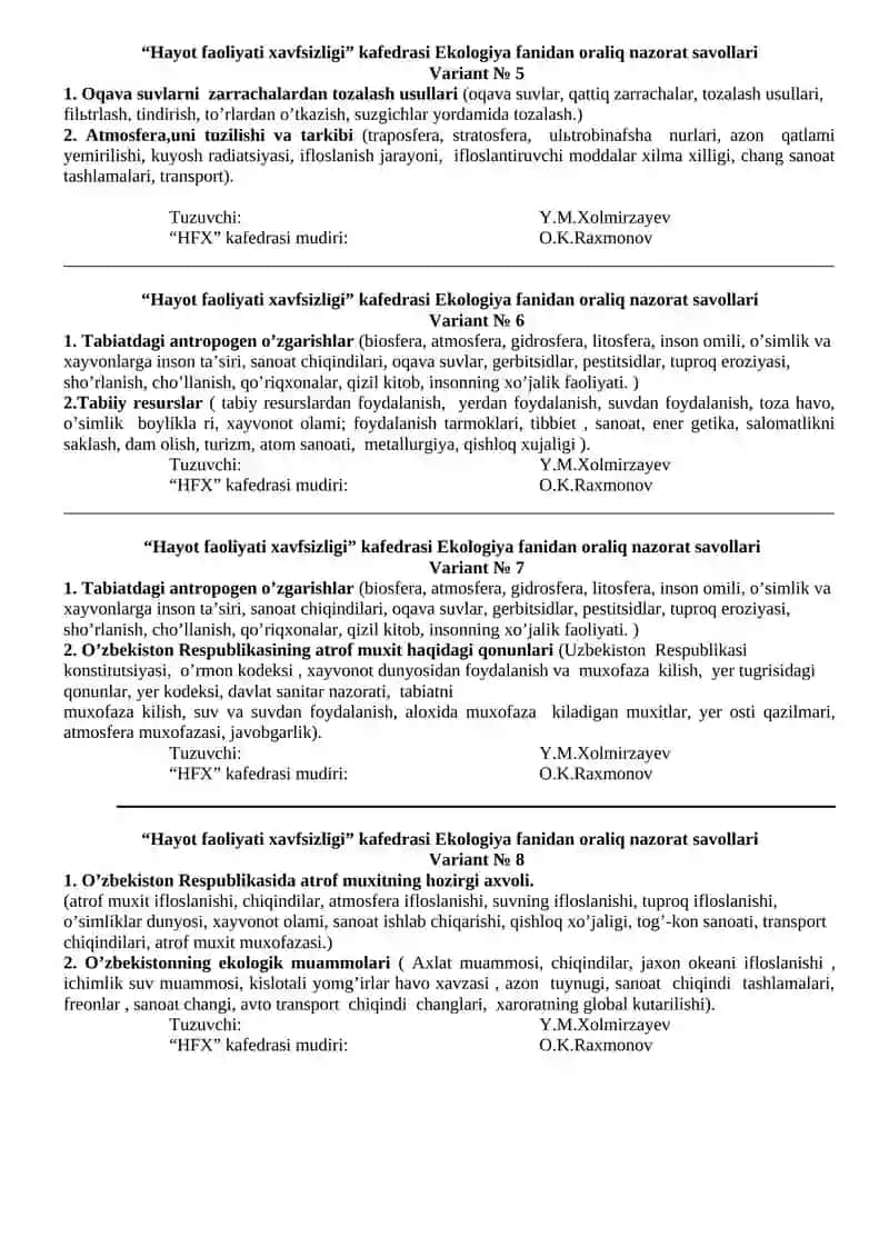 O’zbekiston Respublikasini atrof muxit xaqidagi qonunlari 2