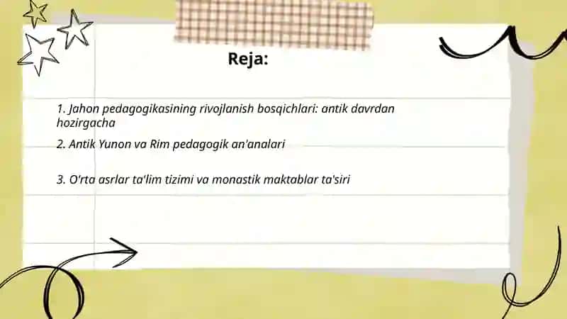 Jahon pedagogika fanining rivojlanish tarixi bayoni 2