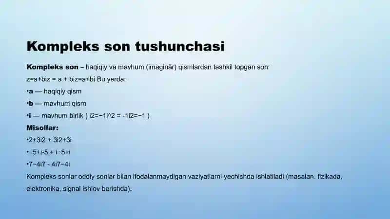 Kompleks sonning geometrik tasviri va Muavr formulasi 2