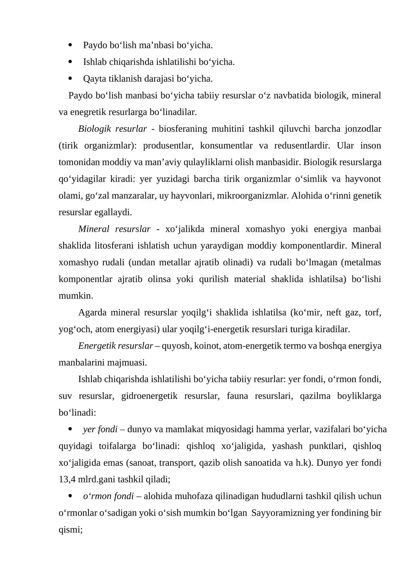 Tabiiy resurslar va ularning turlari 2
