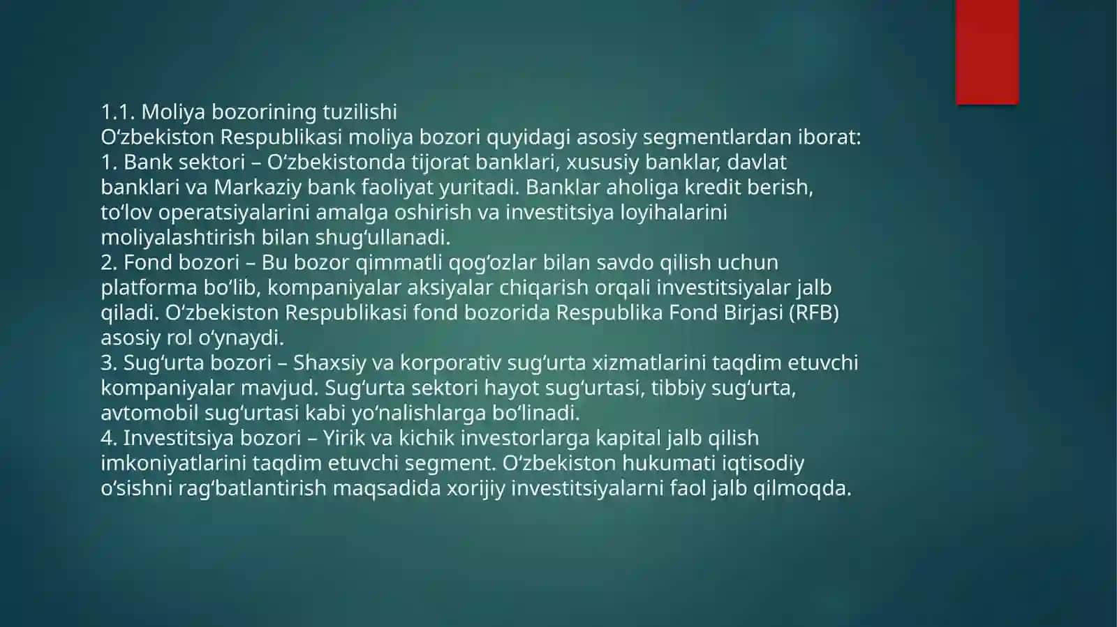 O‘zbekiston Respublikasi moliya bozori holati 2