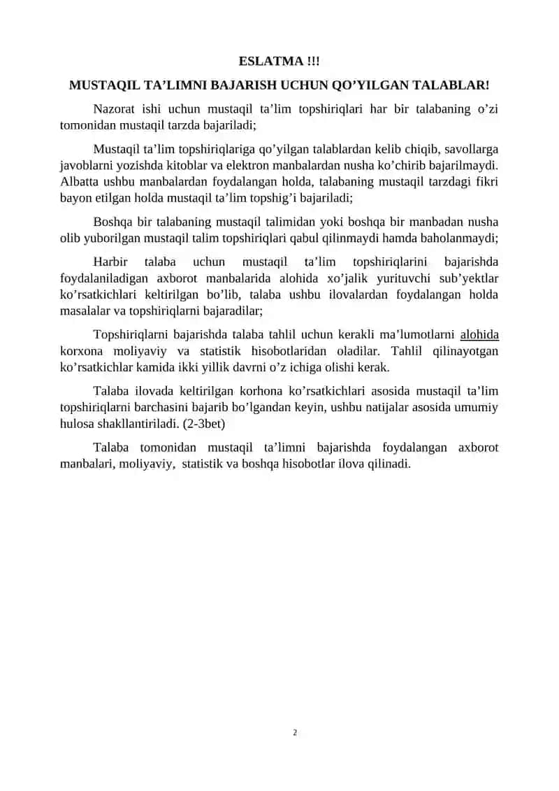 MUSTAQIL TA'LIM TOPSHIRIG'I 2