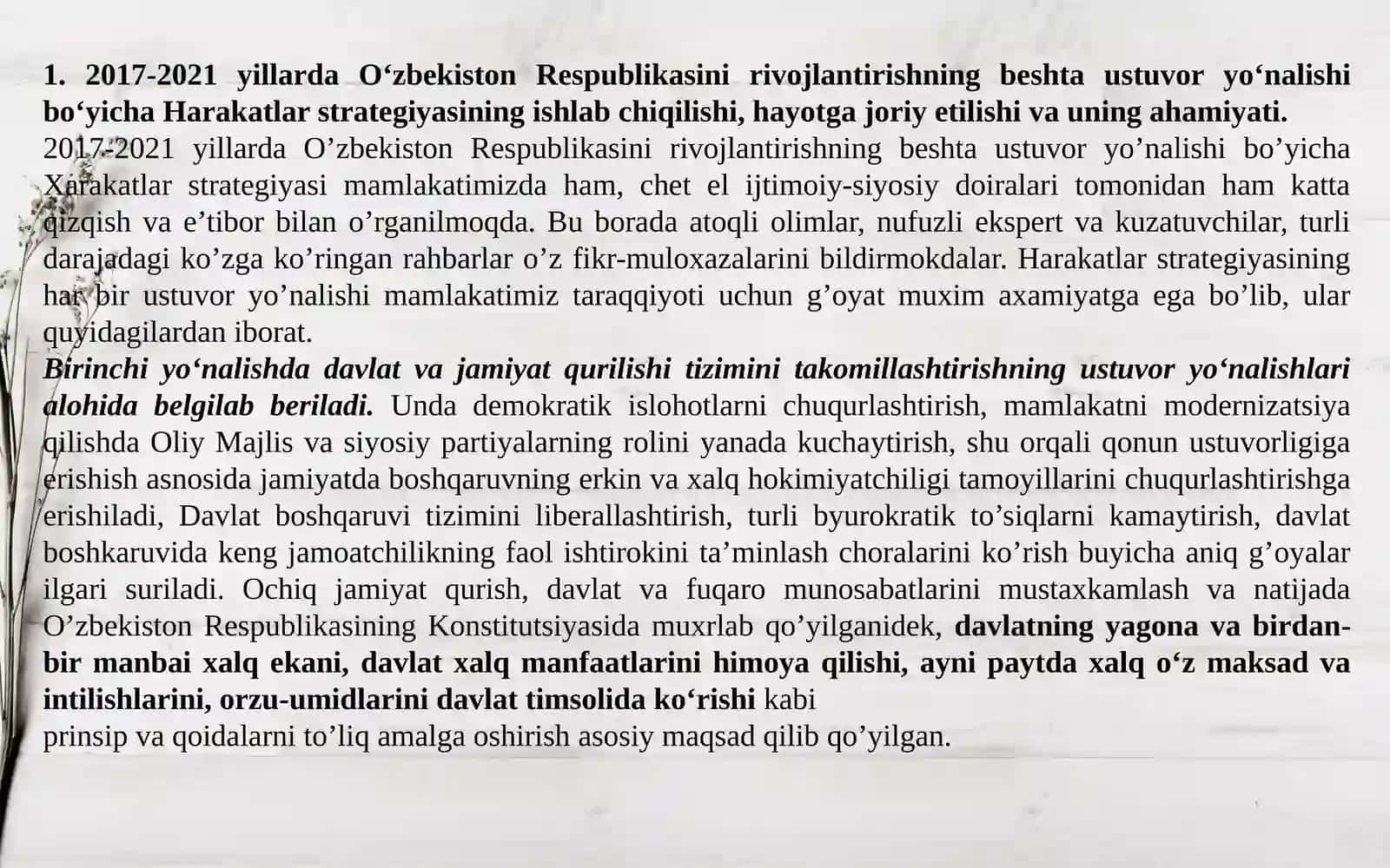 O‘ZBEKISTON: MILLIY TIKLANISHDAN – MILLIY YUKSALISH SARI 2