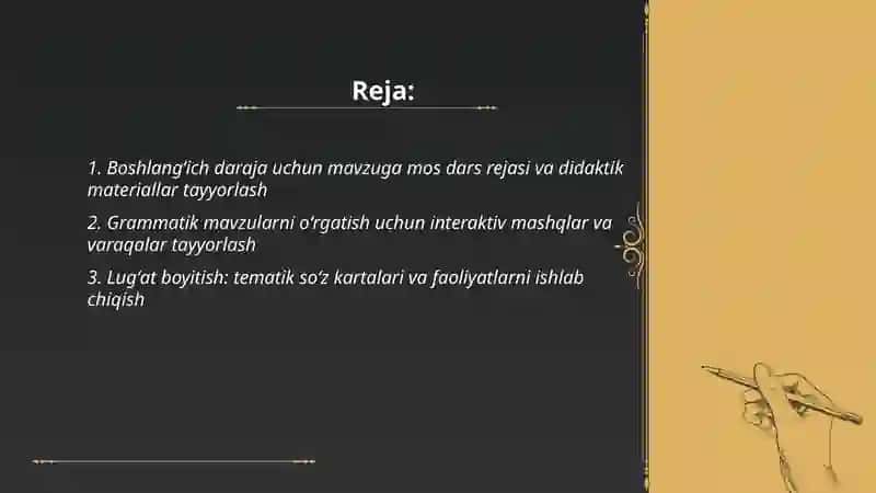 Ingliz tili dars mavzulariga oid didaktik materiallar tayyorlash 2