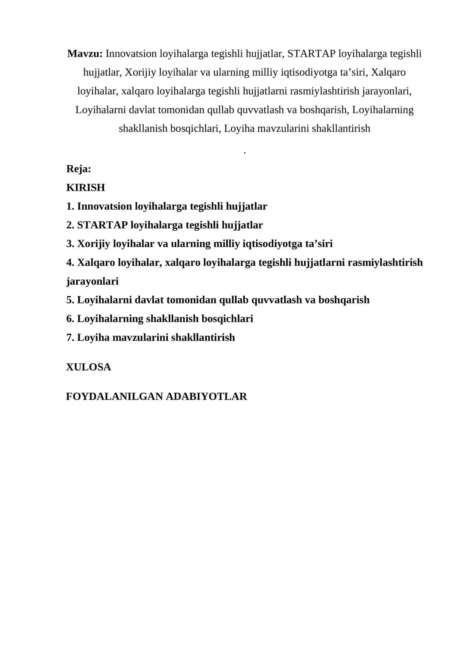 Innovatsiya va loyihalarni boshqarish 2