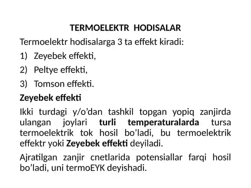 TERMOELEKTR HODISALAR 2
