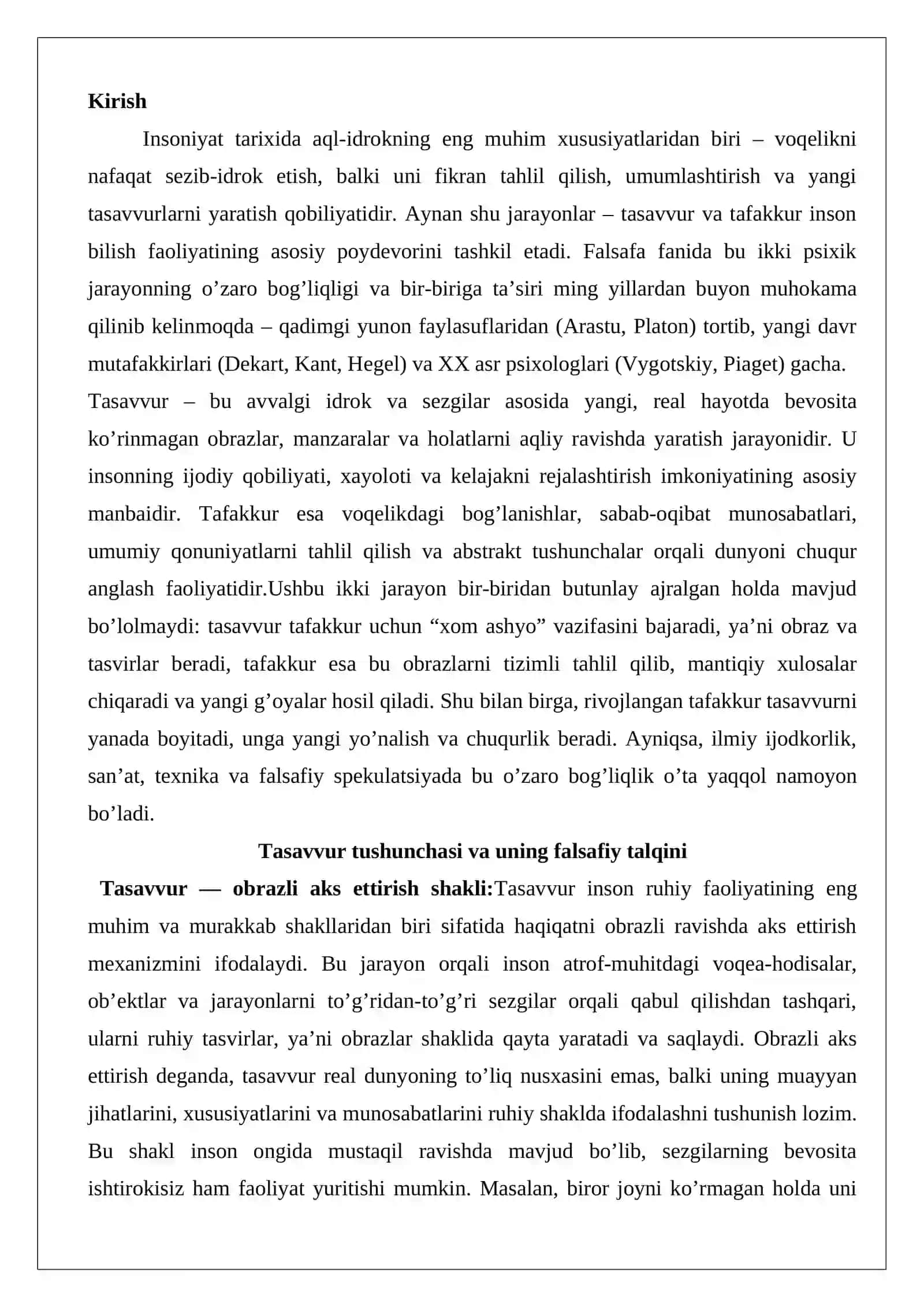 Tasavvur va tafakkurning o’zaro bog’liqligi 2