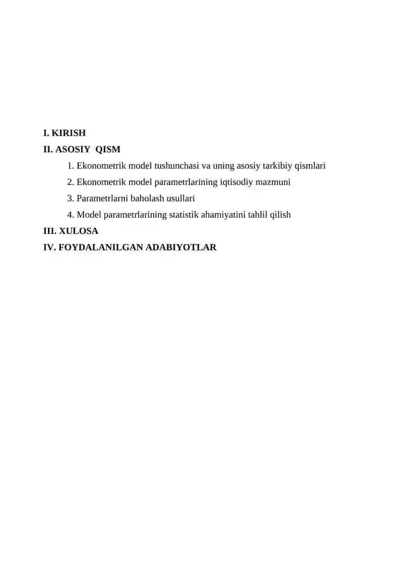 EKONOMETRIK MODEL PARAMETRLARINI IQTISODIY TAXLILINING MOXIYATI 2