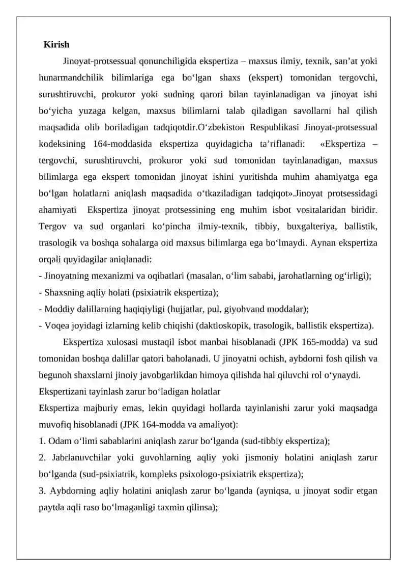 Ekspertiza tayinlash asoslari va o’tkazilish tartibi 2