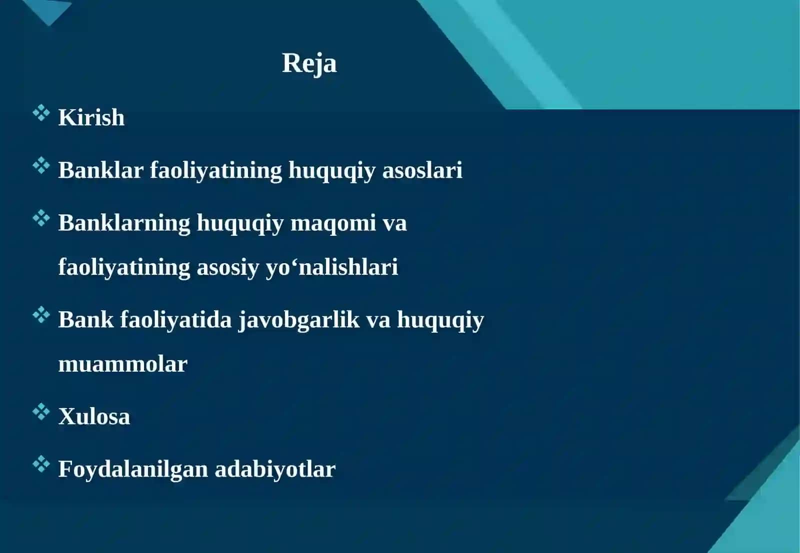 Banklar faoliyatining huquqiy maqomi 2