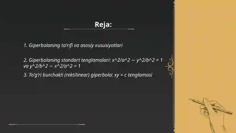 Giperbol va uning tenglamasi 2