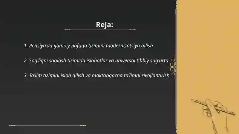Oʻzbekiston Respublikasida ijtimoiy sohadagi islohotlar 2
