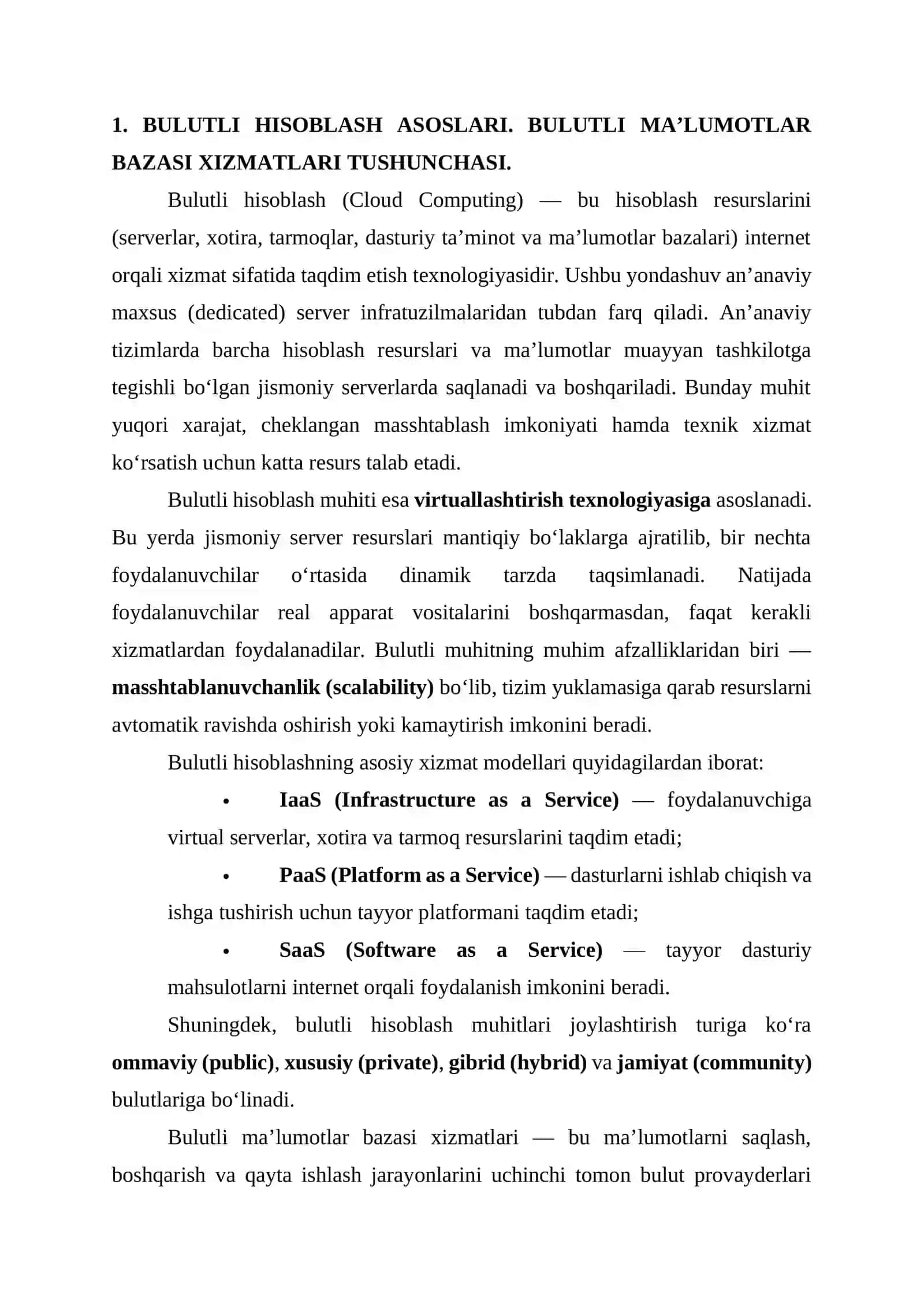 BULUTDA MA’LUMOTLAR BAZASI XIZMATLARIGA KIRISH 2