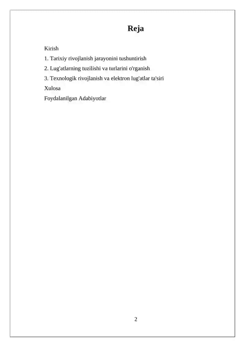 Oʻzbek Lug'atchiligi Tarixi. Lugʻat va uning tuzilishi, turlari 2