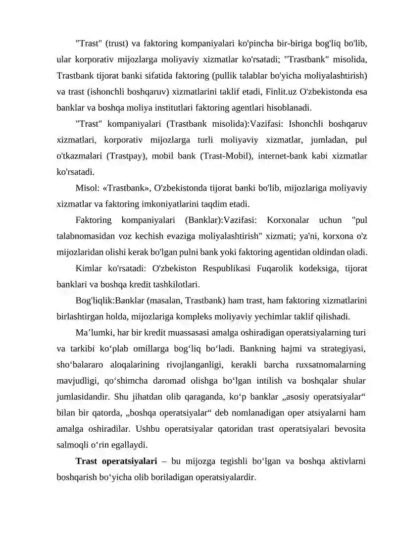 TRAST VA FAKTORNING KOMPANIYALARI 2