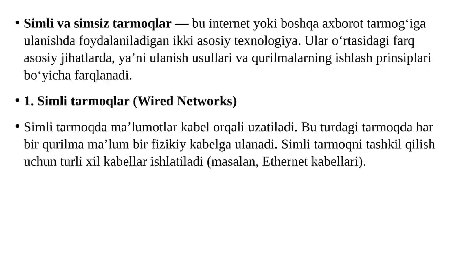Simli va simsiz tarmoqlar 2