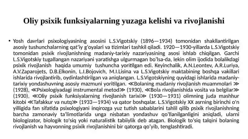 Psixik rivojlanishi 2