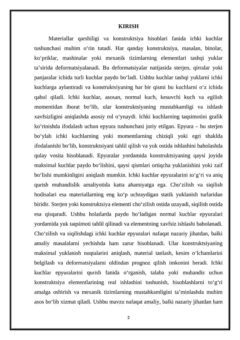 Ichki kuchlar epyuralarini qurish 2