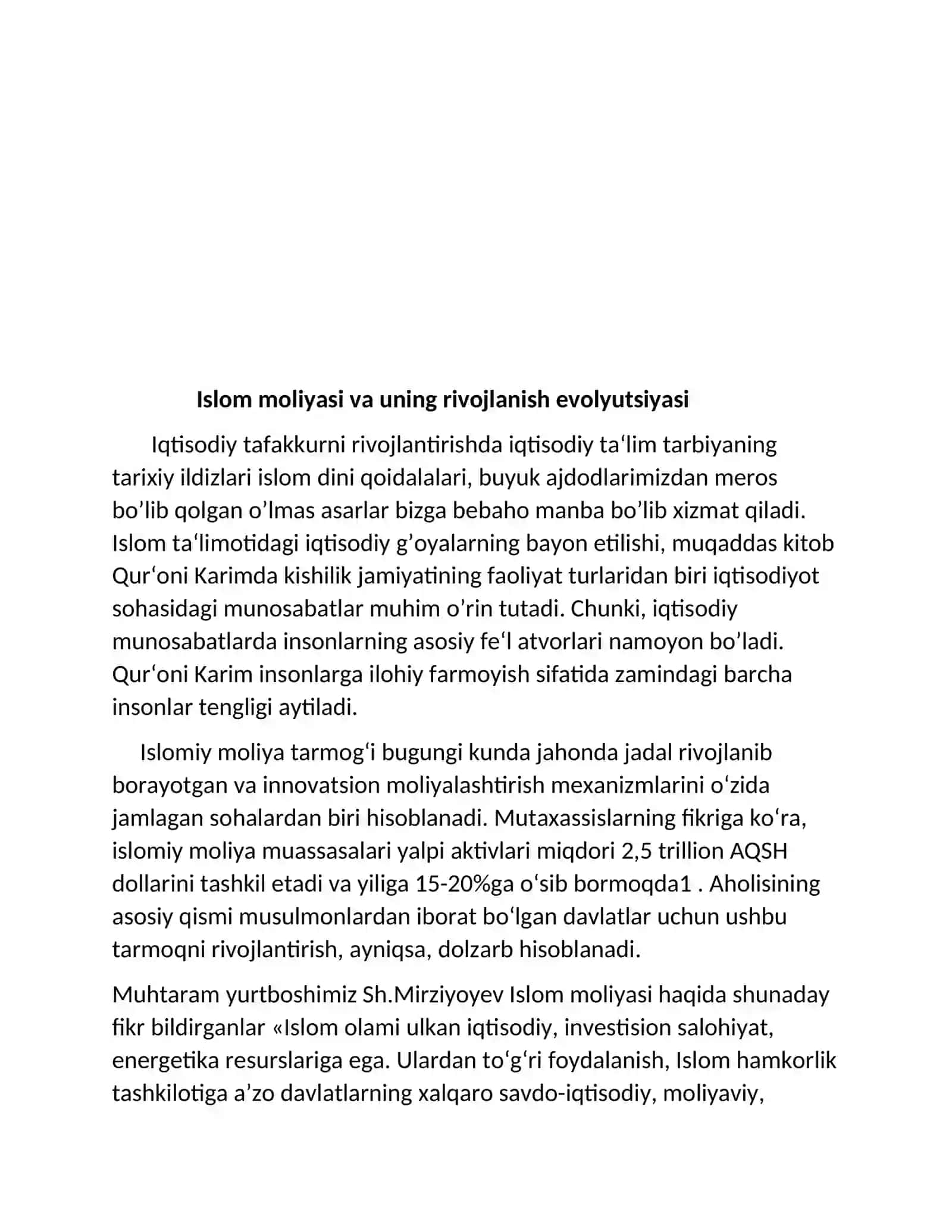 Islom moliyasining evolyutsiyasi 2