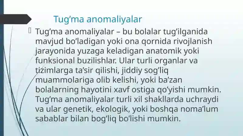 Tugʻma anomaliyalar. Chala tugʻilishdagi uzilishlar 2