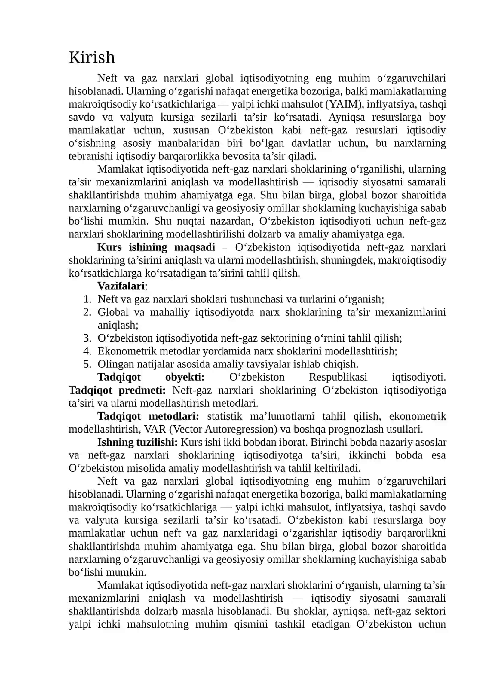 Neft va gaz narxlari shoklarning modellari 2
