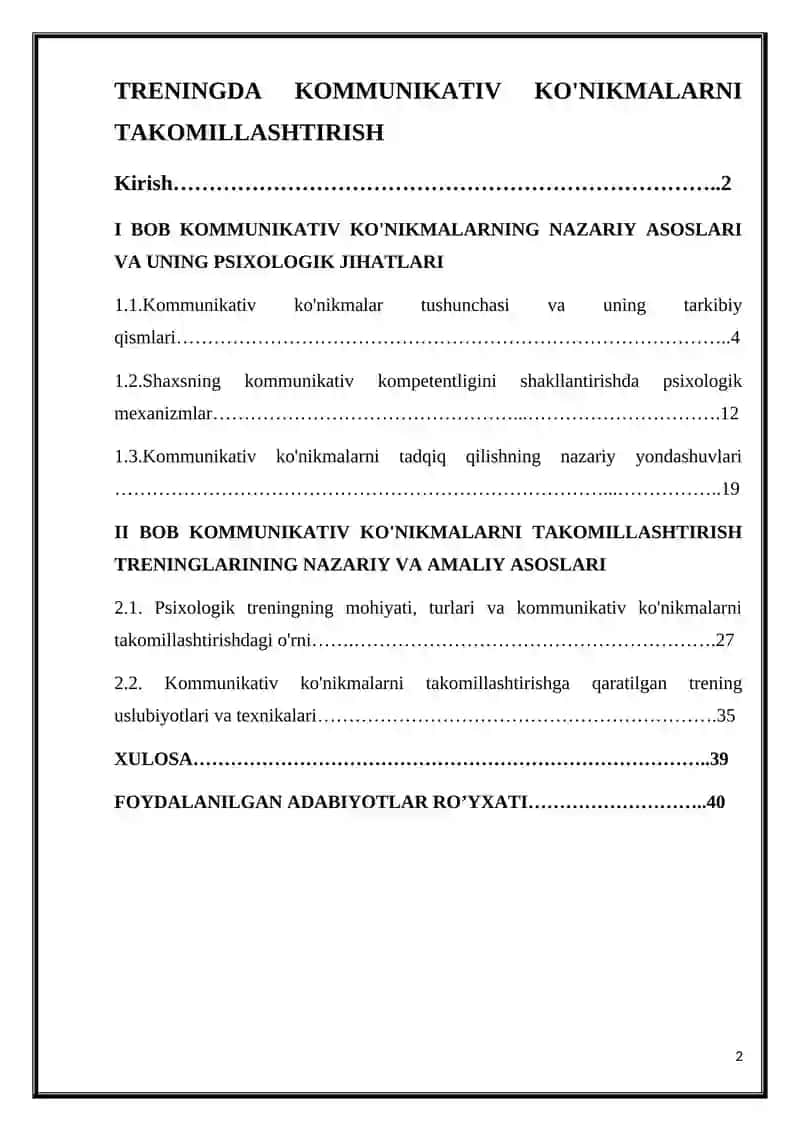 TRENINGDA KOMMUNIKATIV KO'NIKMALARNI TAKOMILLASHTIRISH 2