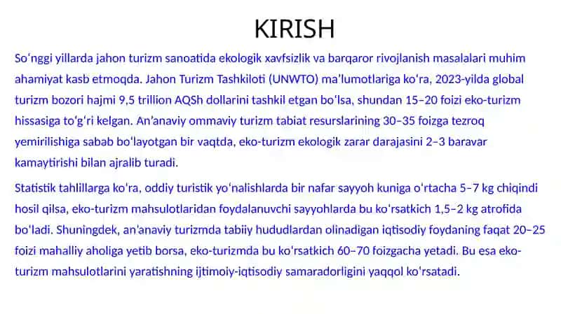 Eko turizm mahsulotni yaratish 2