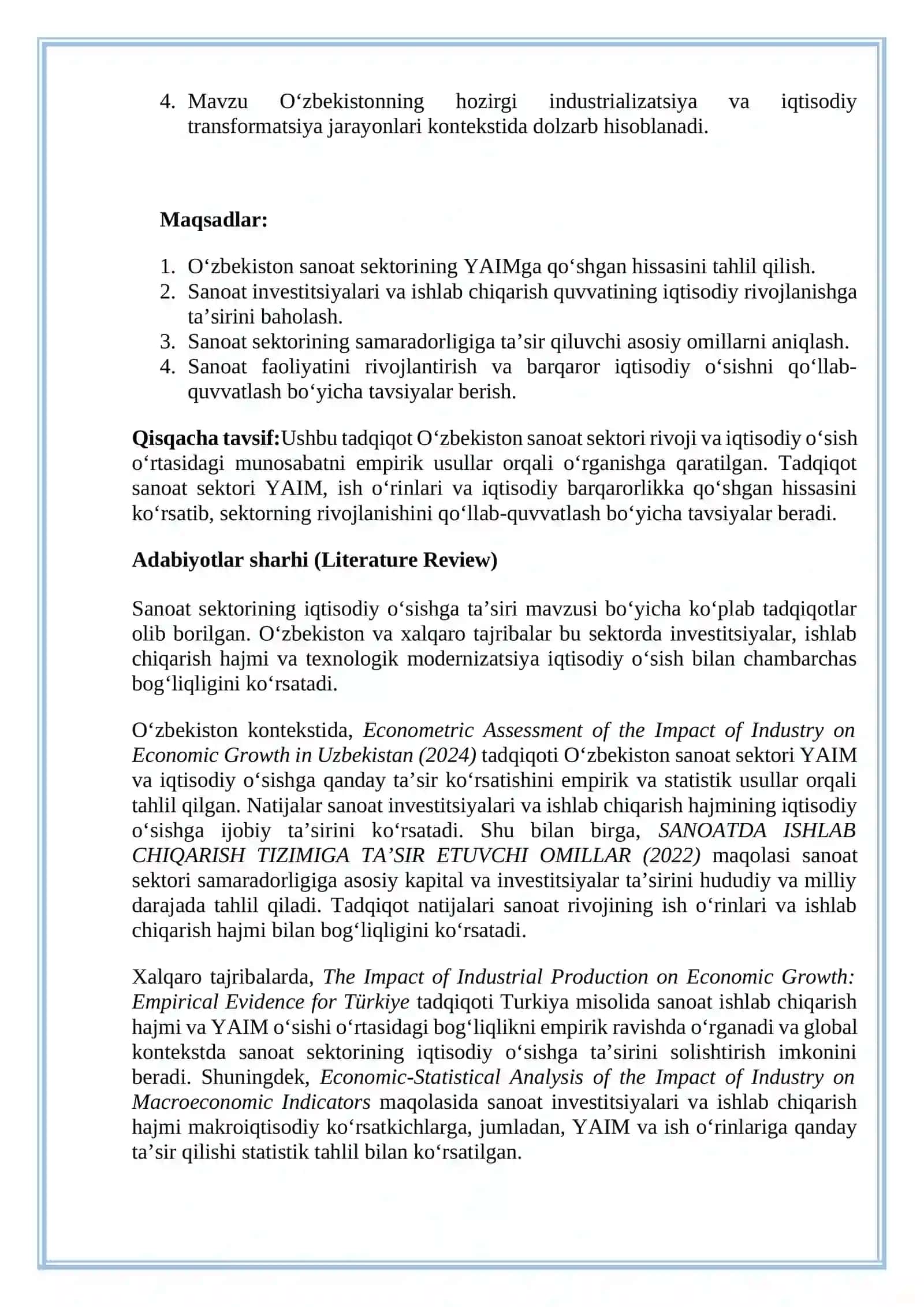 Sanoat sektorining iqtisodiy o‘sishga ta’siri 2