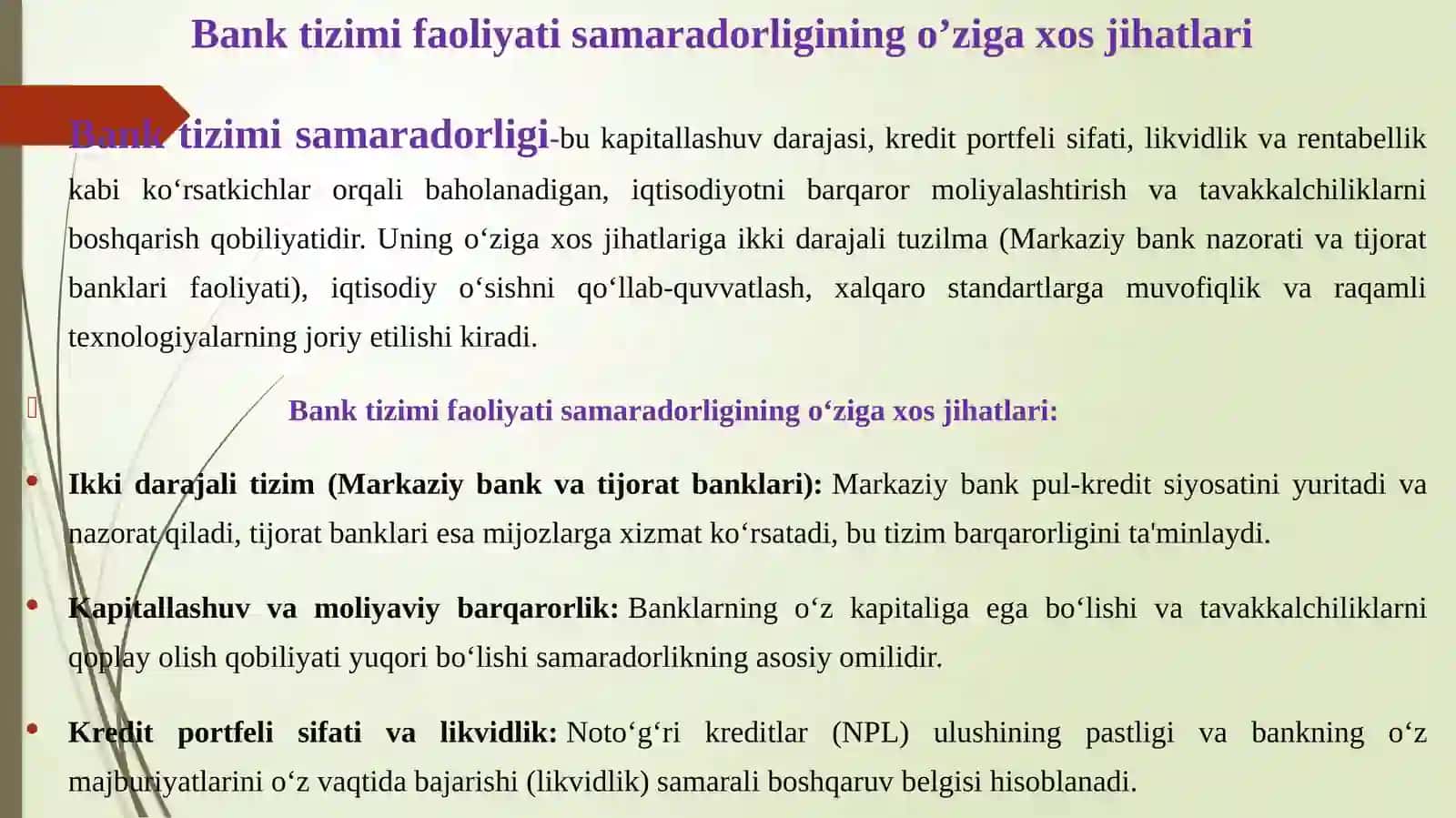 Bank sohasidagi faoliyatini tartibga solish 2