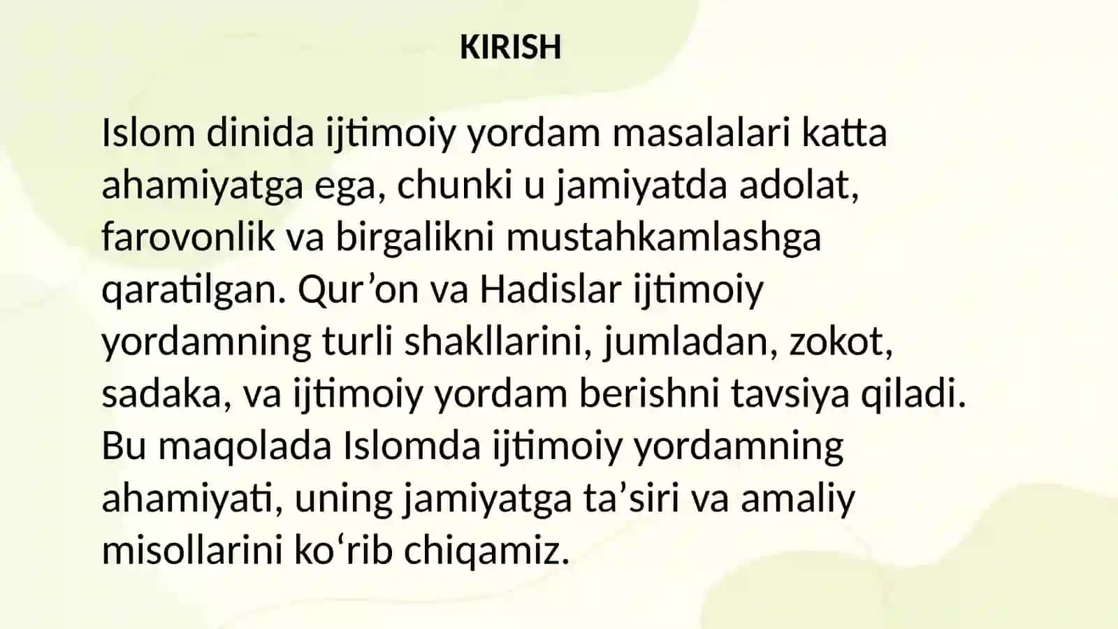 Islom dinida ijtimoiy yordam masalalari 2