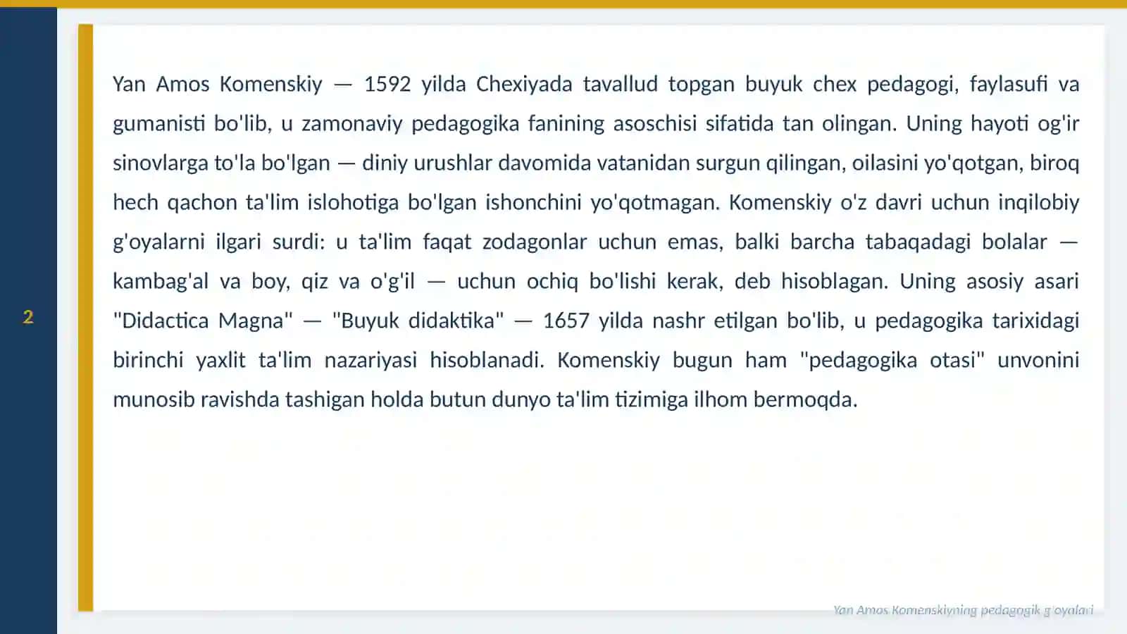 YAN AMOS KOMENSKIYNING PEDAGOGIK G'OYALARI 2