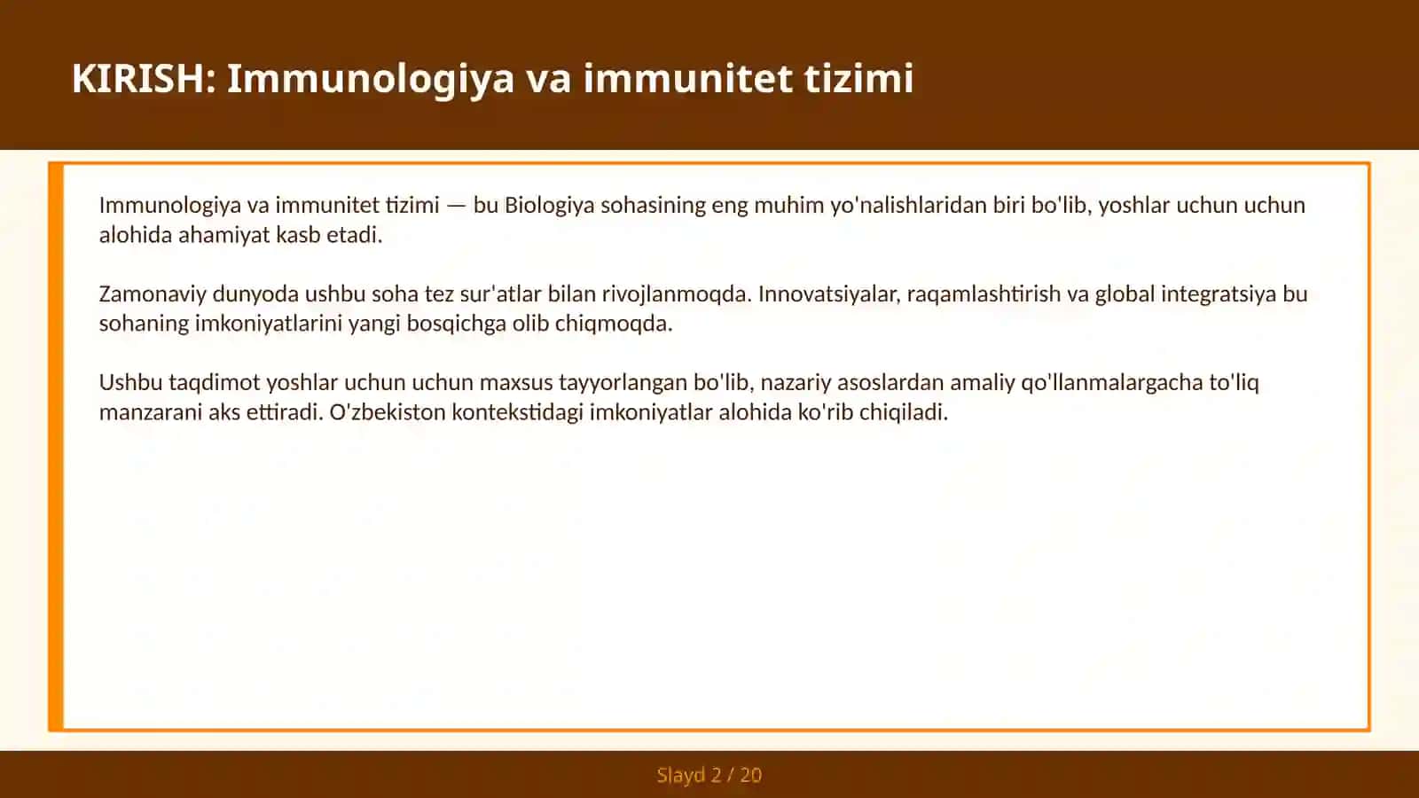 IMMUNOLOGIYA VA IMMUNITET TIZIMI 2