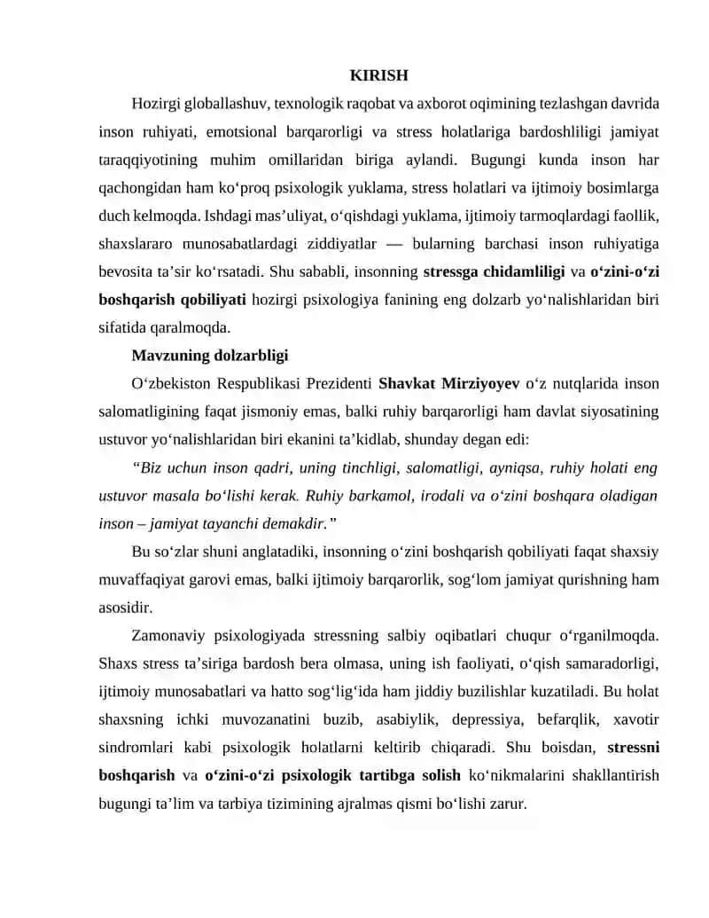 Stressga chidamlilik va oʻzini-oʻzi boshqarish treningi 2