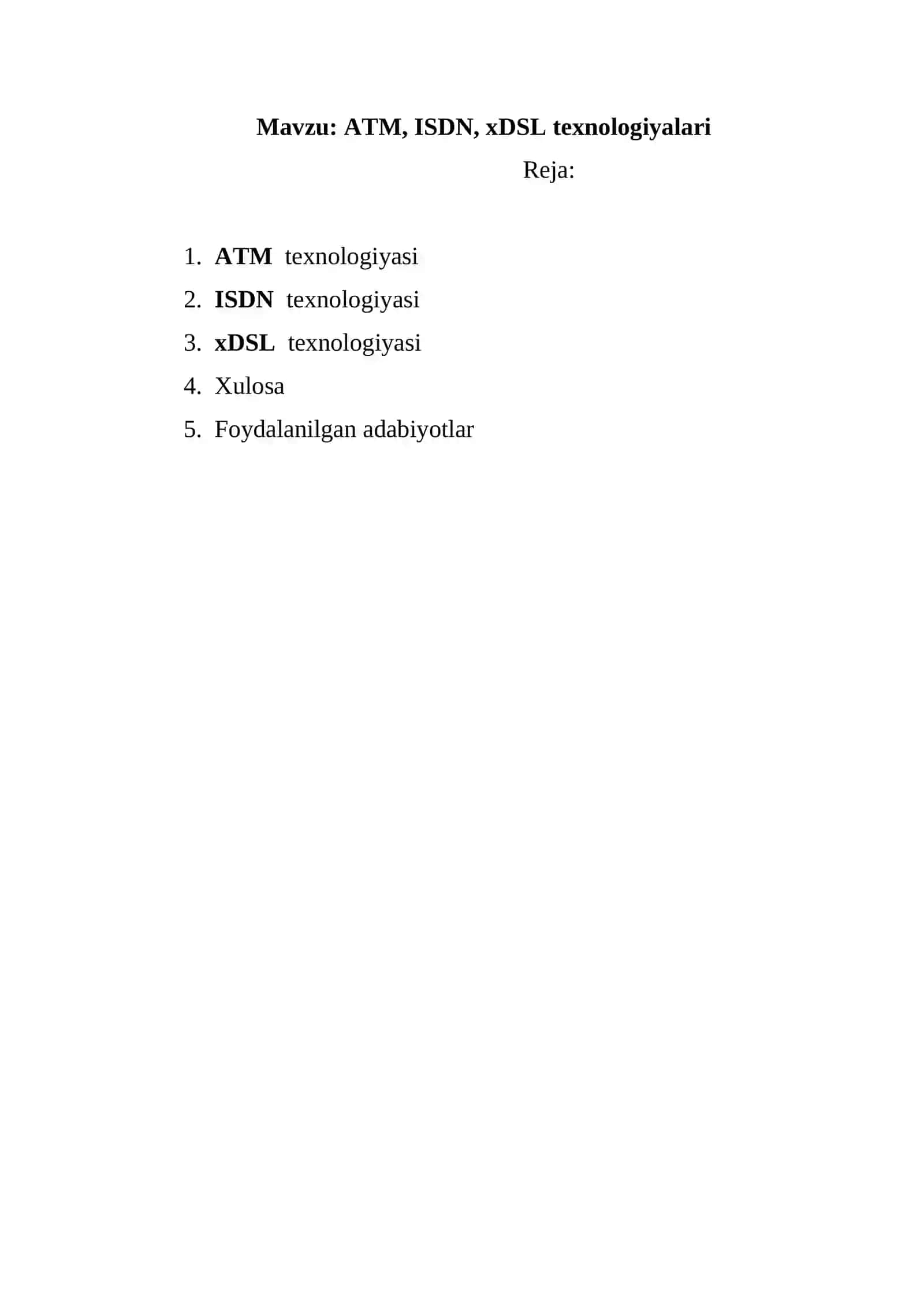 ATM, ISDN, xDSL texnologiyalari 2