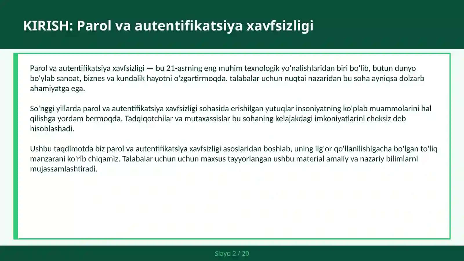 PAROL VA AUTENTIFIKATSIYA XAVFSIZLIGI 2