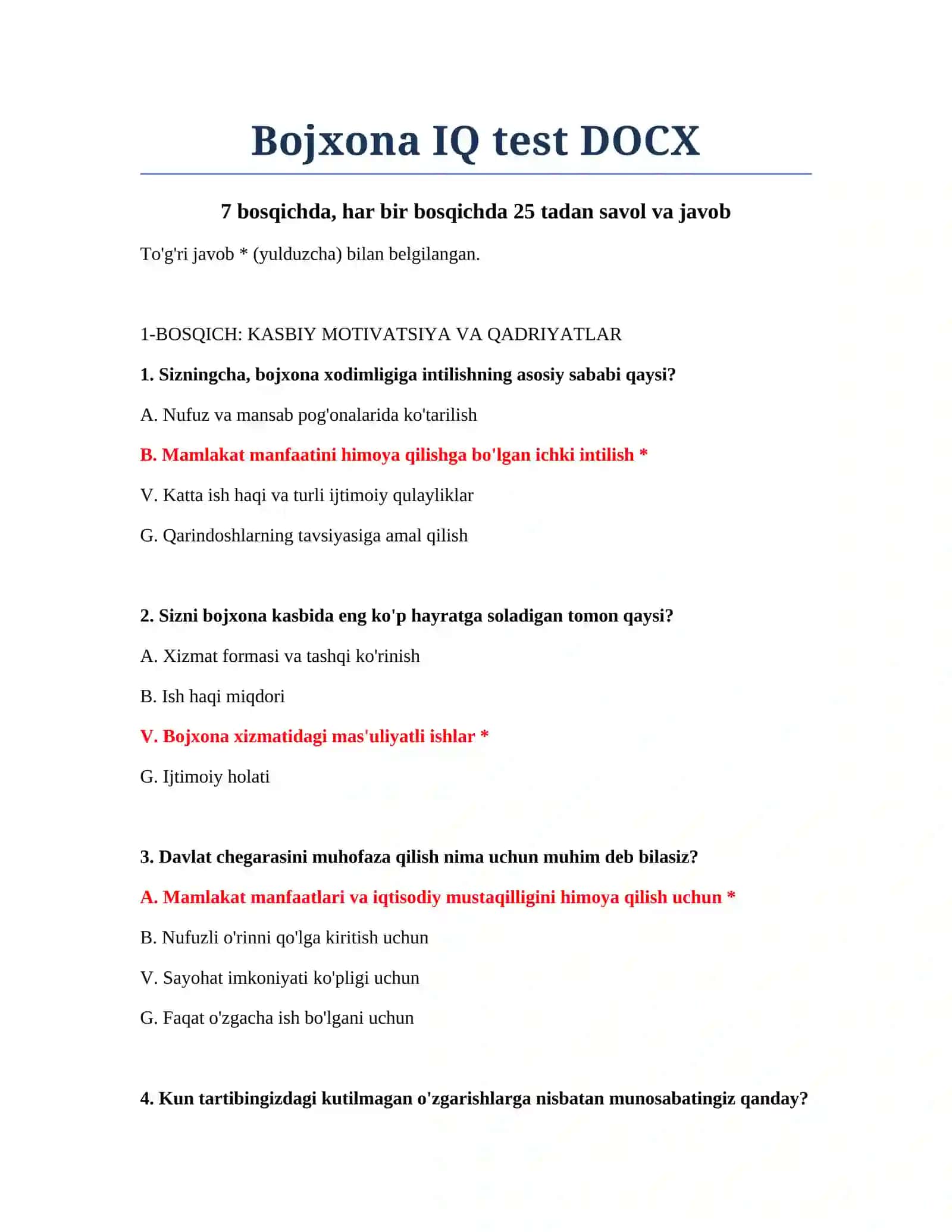 Bojxona IQ test DOCX 2