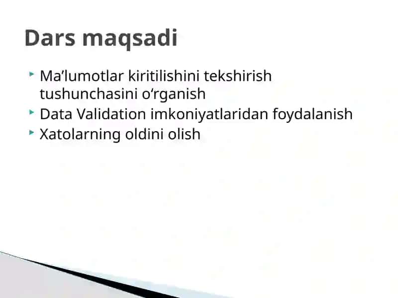 Elektron jadvallarda maʼlumotlar kiritilishini tekshirish 2