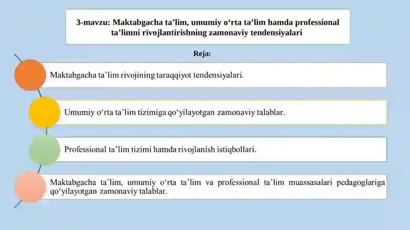 Maktabgacha ta’lim, umumiy o‘rta ta’lim hamda professional ta’limni rivojlantirish 2