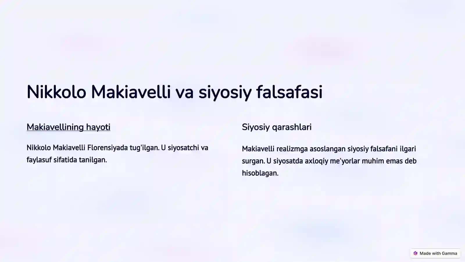 Makiavellining "Xukmdor" asari tahlili 2