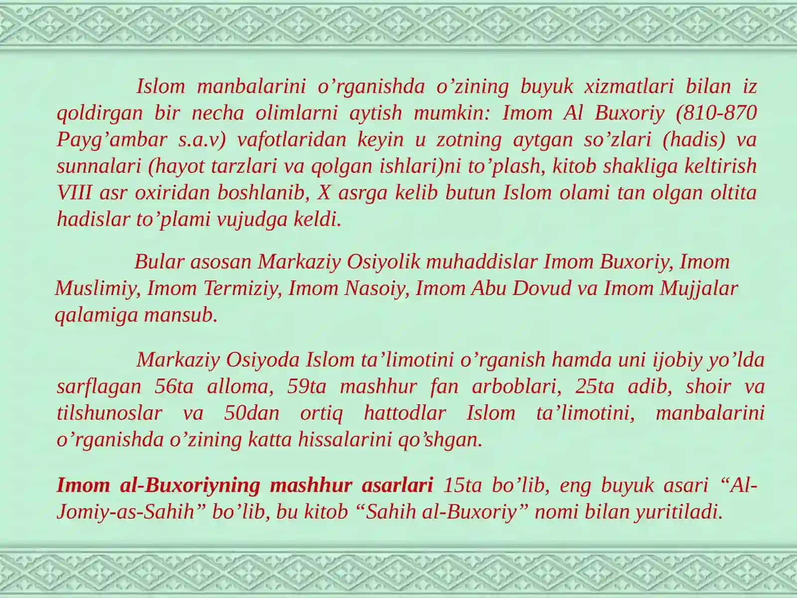 Markaziy Osiyo mutaffakkirlarining ma’naviy merosi 2