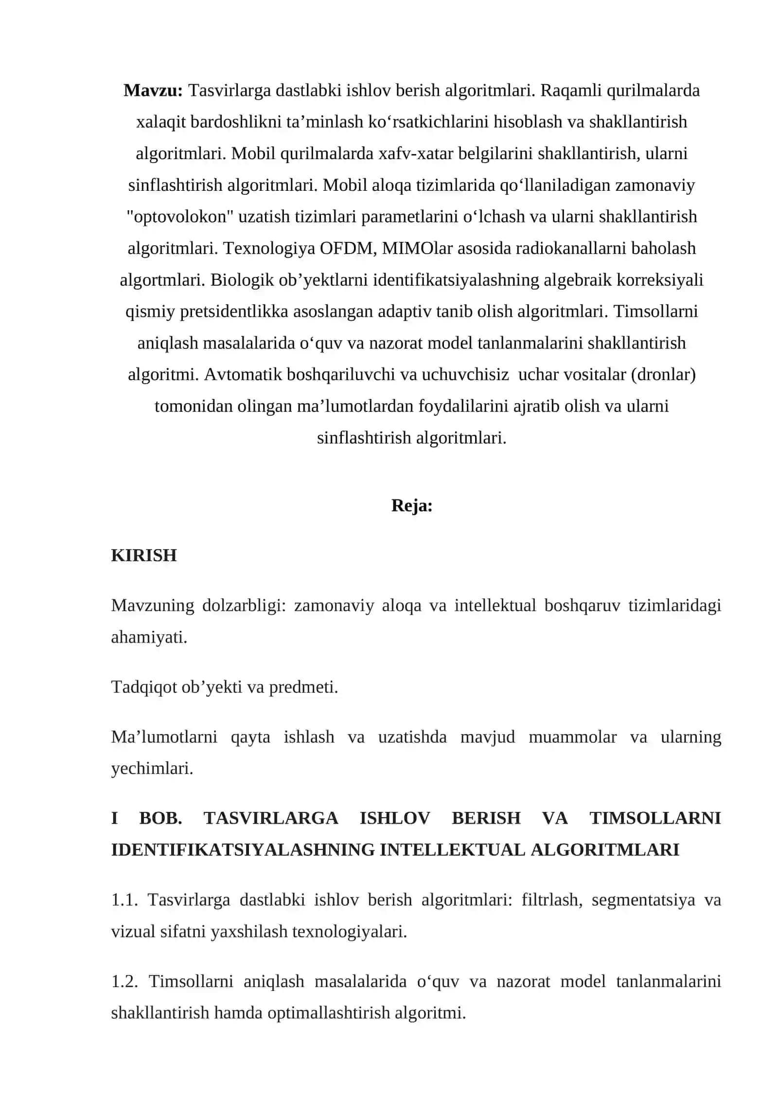 Tasvirlarga dastlabki ishlov berish algoritmlari va raqamli qurilmalarda qo‘llaniladigan tanlamalar 2