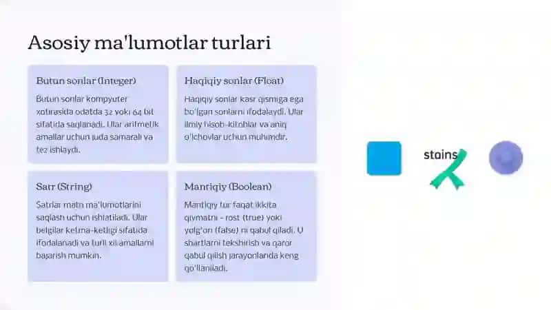 Ma'lumotlar turlari va algoritmlar 2
