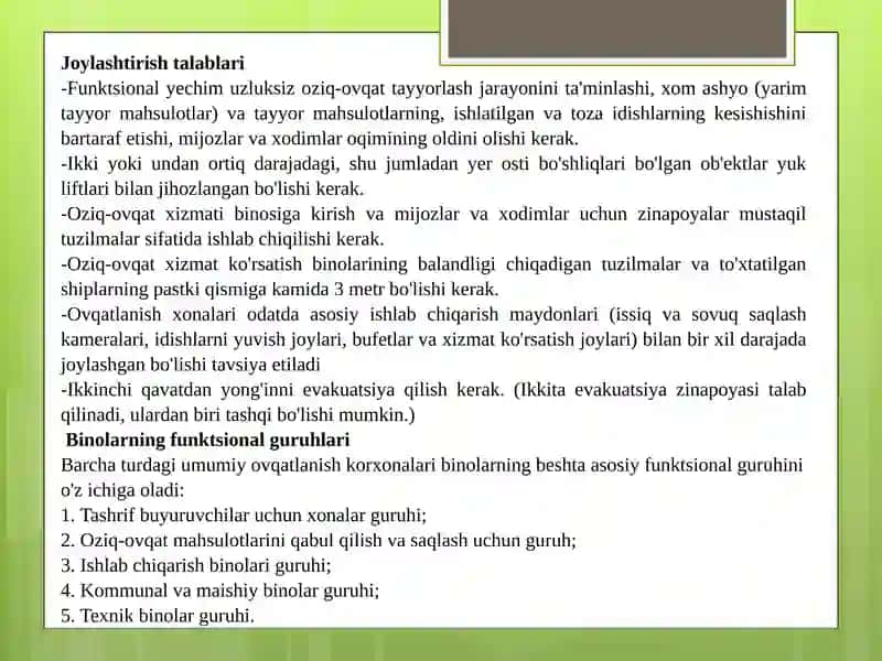 Ko'p o'rinli restoran bosh reja talablari 2