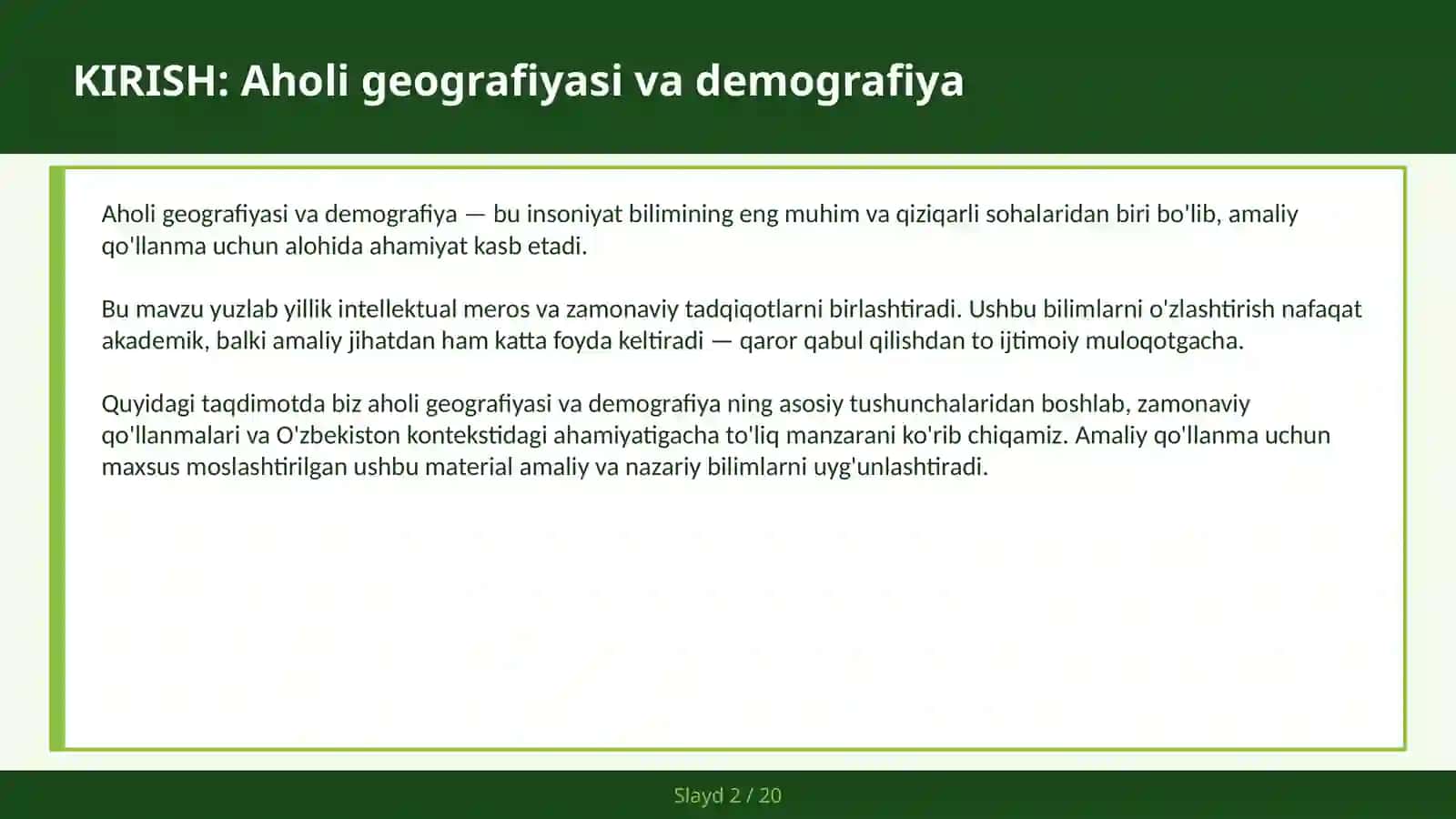 AHOLI GEOGRAFIYASI VA DEMOGRAFIYA 2