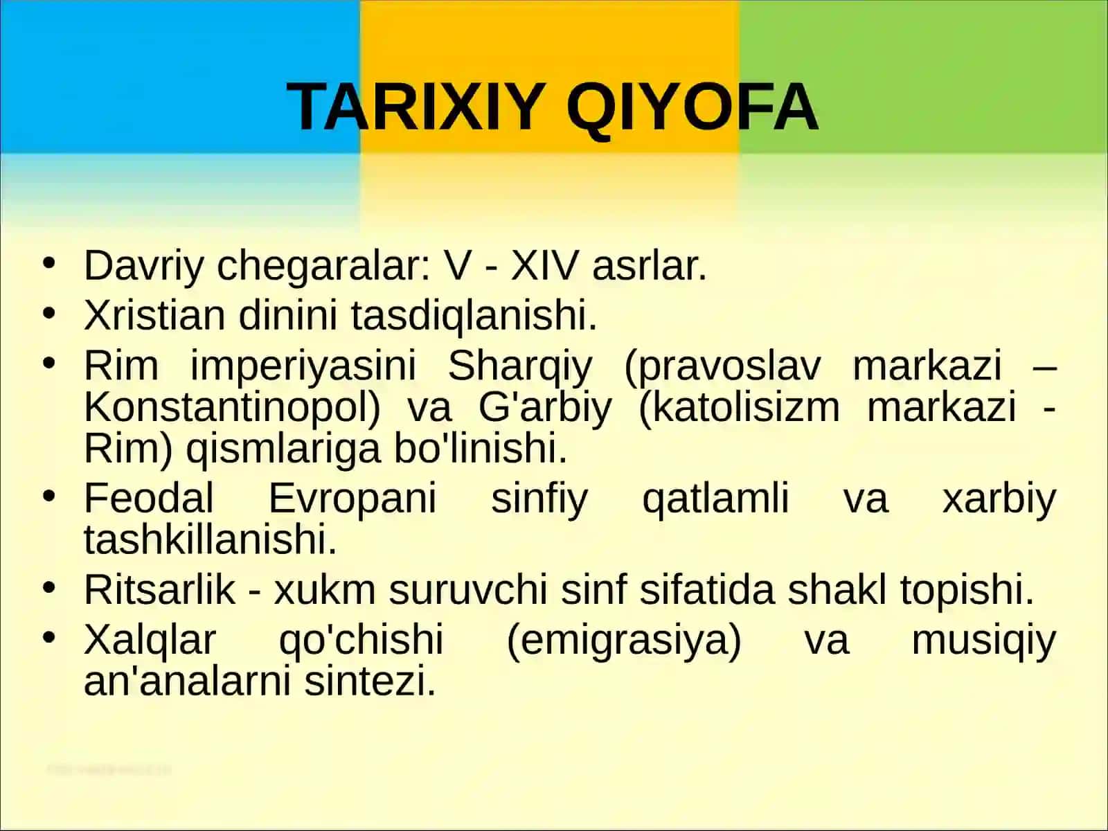 O'RTA ASR MUSIQASI TARIXIY QIYOFA 2