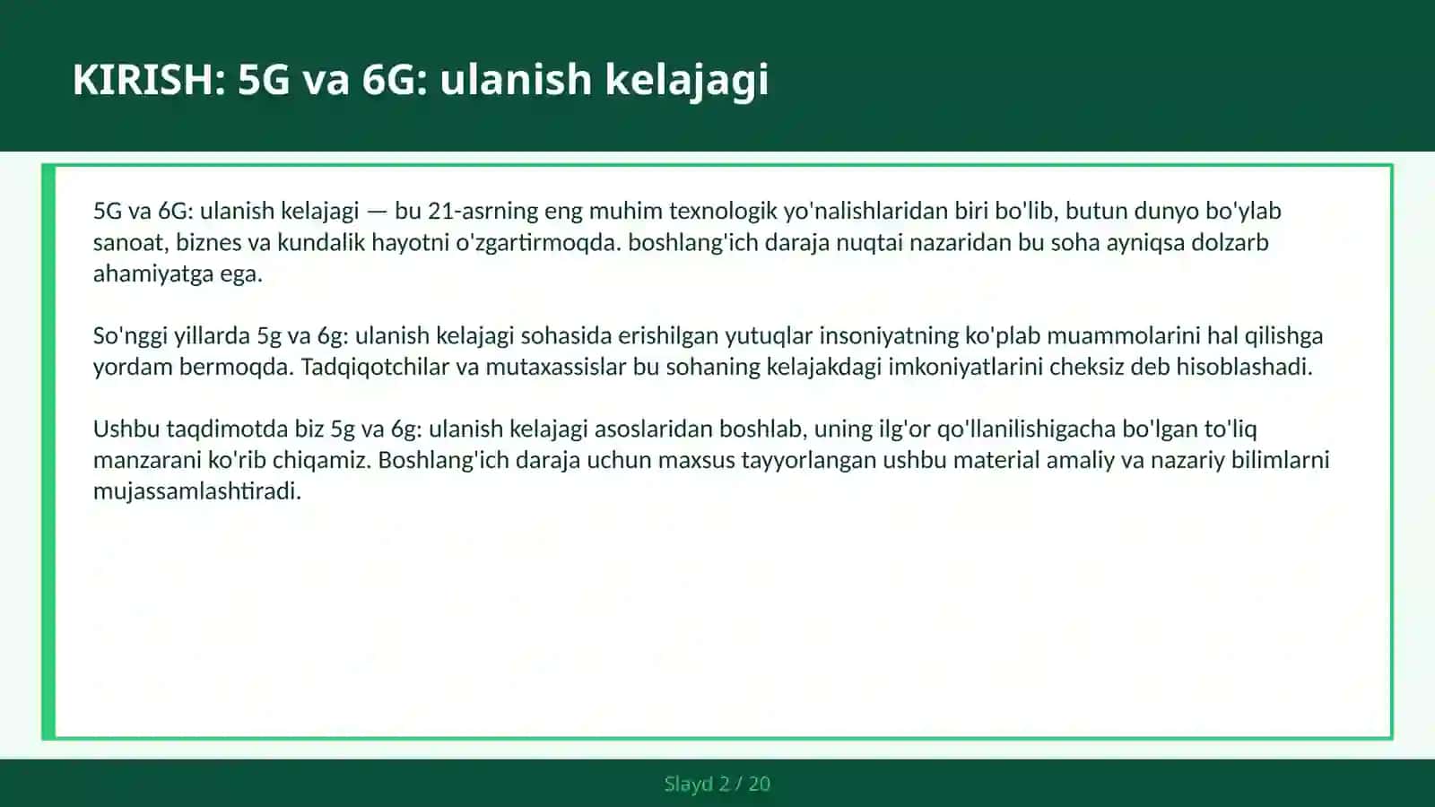 5G VA 6G: ULANISH KELAJAGI 2
