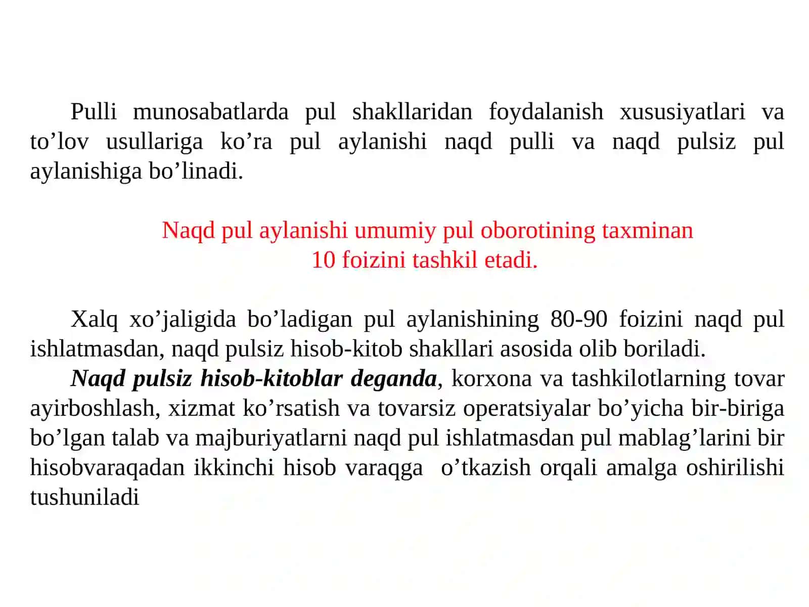 Pul aylanmasi va uning tarkibi 2