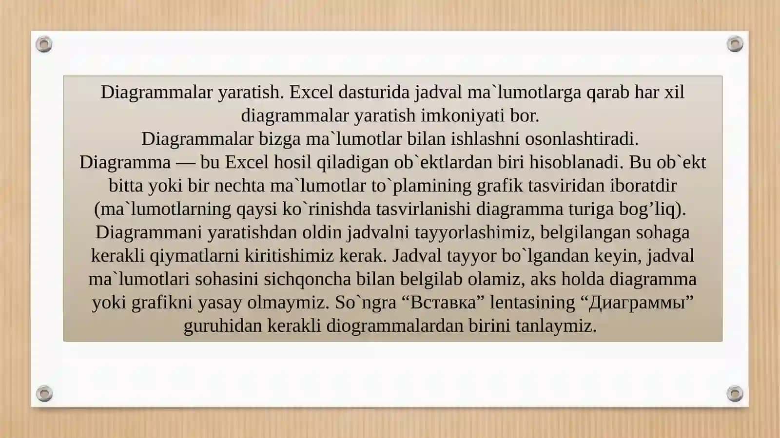 MsExcel diagrammalar va uning turlar 2