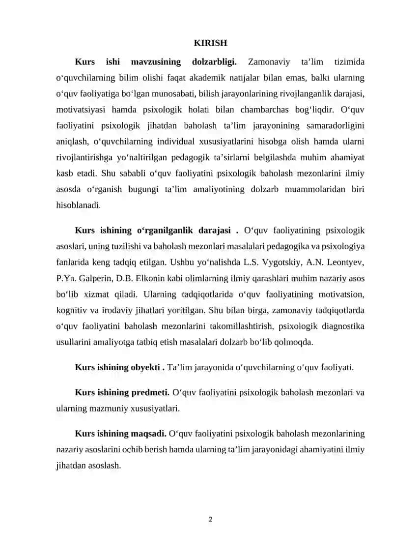 O‘quv faoliyatini psixologik baholashning mezonlari 2